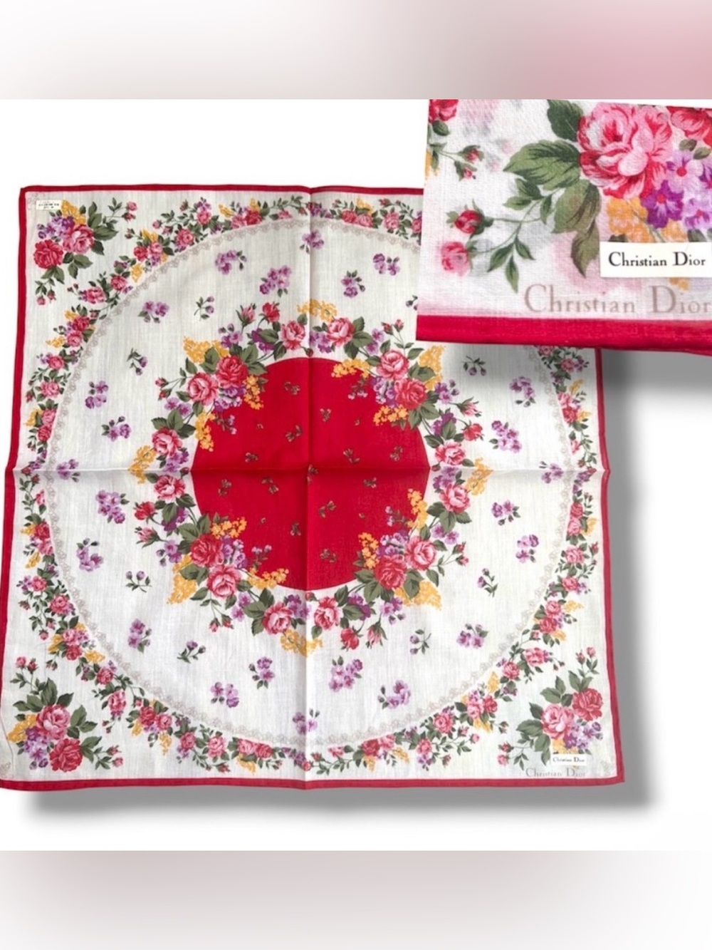 Christian Dior floral square cotton scarf bandana bag accessory handkerchief